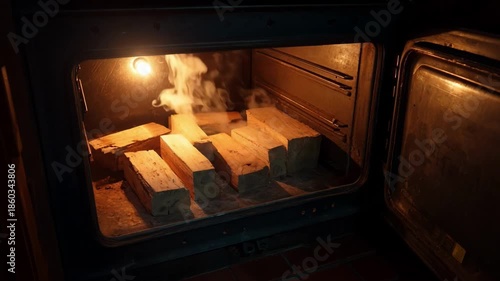 Wallpaper Mural Laboratory scene showing wood samples placed in an oven dryer measuring moisture loss to determine precise water content through drying process. Torontodigital.ca