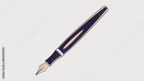 Elegant Fountain Pen Illustration with Silver Nib and Dark Blue Body.