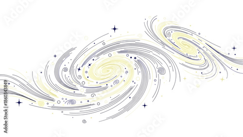 Elegant Galaxy Illustration Swirling Nebulae and Distant Stars in Cosmic Harmony.