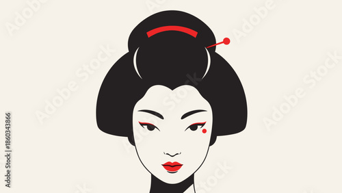 Elegant Geisha Portrait with Traditional Hairstyle and Makeup.