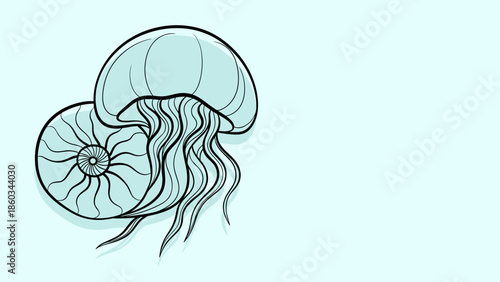 Elegant Jellyfish Duo A Minimalist Aquatic Illustration.