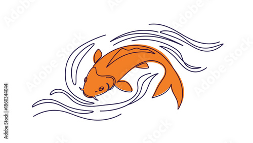 Elegant Koi Fish Illustration with Flowing Water Design.