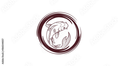 Elegant Koi Fish Illustration within a Circular Brushstroke Design.