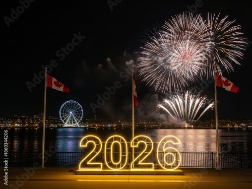 Spectacular fireworks display illuminates the night sky over a city celebrating 2026