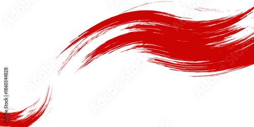 Straight red ink vector lines pack. Bloody color long and round hand-drawn brushstroke text highlights, frames, circles. Asian calligraphy brushstroke set.