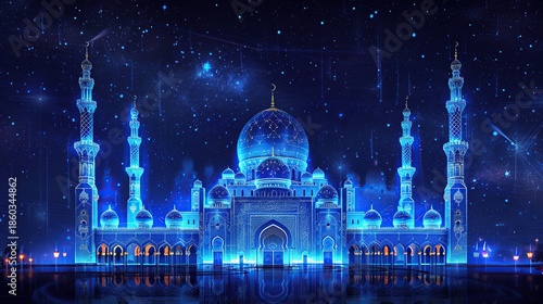 Sacred Islamic Architecture Visual Rendered in Modern Minimal Line Art Style