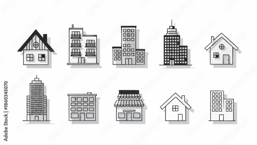 Fototapeta premium Architectural Sketches - A Collection of Hand-Drawn Building Designs.