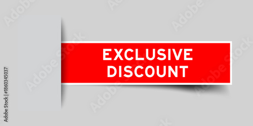 Red color square shape sticker label with word exclusive discount inserted in gray background