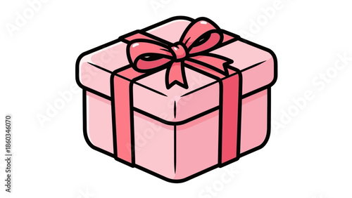 Isometric Pink Gift Box with Ribbon and Bow.