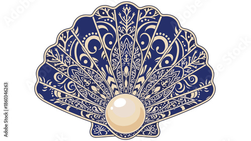 Elegant Seashell with Pearl Illustration A Symbol of Ocean Beauty.