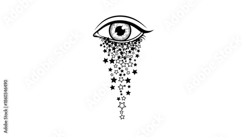 Eye weeping stars celestial tears cosmic sorrow stellar cascade dreamy vision.