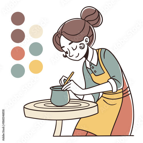 Woman Shaping Clay on Pottery Wheel