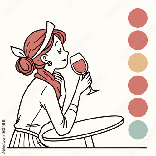 Woman smelling glass of wine at table