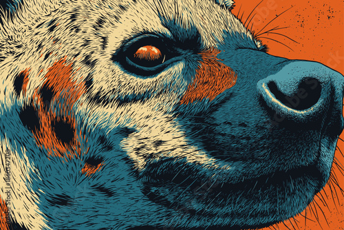 Detailed Hyena Head Illustration with Intricate Skin Texture and Horns