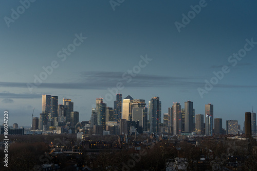 Skyscrapers at dusk with cityscape view
