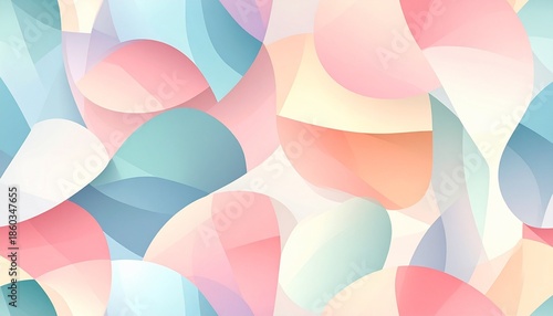 Abstract Pastel Geometric Pattern with Overlapping Triangles and Curved Segments