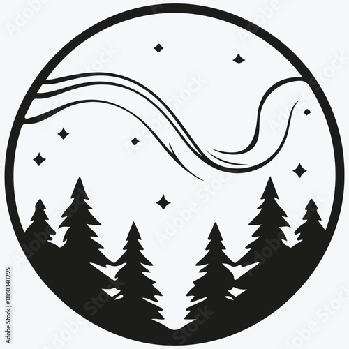 northern lights aurora logo sketch illustration vector