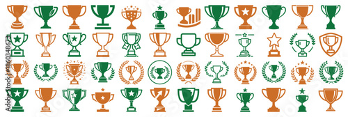 Trophy Cup Icons Collection Monochrome Different Style Flat Vector