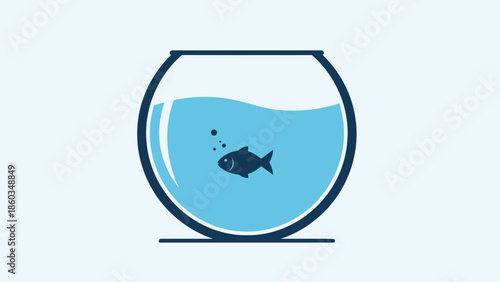 Fishbowl with a Single Fish and Bubbles in Blue Water.