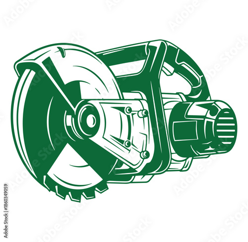 Green circular saw illustration professional power tool for construction or carpentry use
