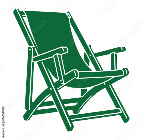 Green silhouette of a classic wooden deck chair suitable for relaxation and leisure