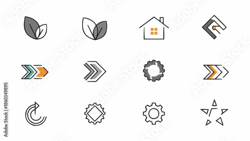 Collection of minimalist icons representing nature, technology, and home.