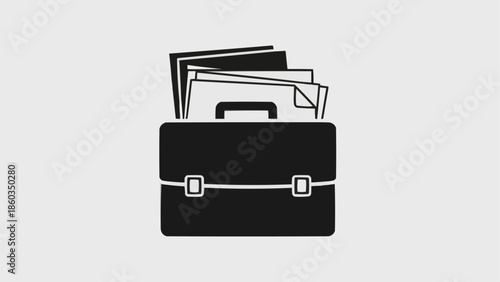 Black briefcase overflowing with documents and papers, symbolizing workload.