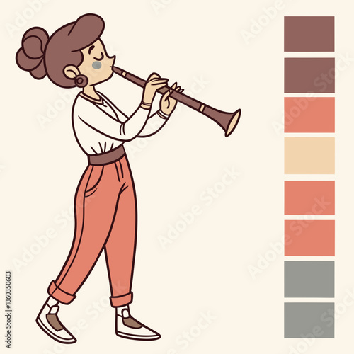 Young Girl Playing a Woodwind Instrument on Transparent Background