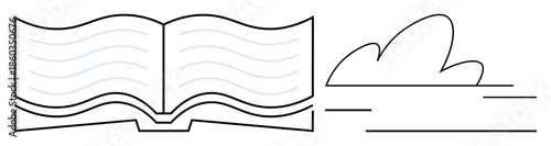 Education, imagination, growth, knowledge, creativity, learning. An open book with a cloud. Education and imagination are through this concept combining books and clouds
