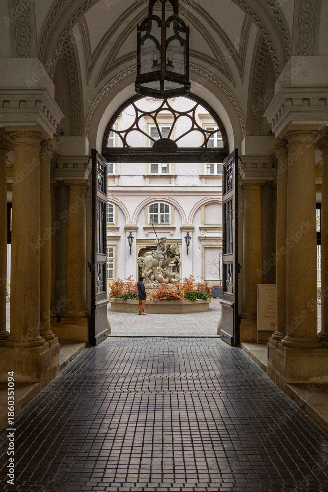 Fototapeta premium statue through a gothic doorway