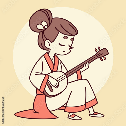 Young Woman Playing a Traditional String Instrument