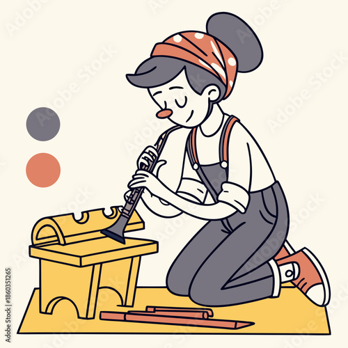 Young woman playing clarinet with a smile