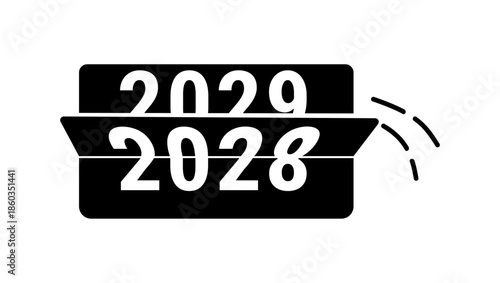 A flip clock showing the transition from 2028 to 2029