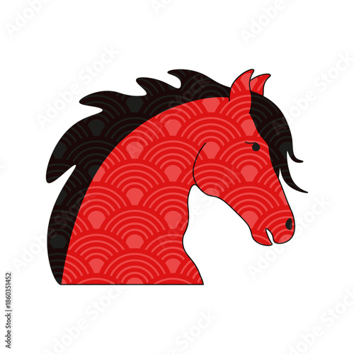 2026 Chinese New Year Zodiac Animal isolated transparent background. Vector red horse with Chinese ornament. Perfect art for Happy 2026 chinese New Year greeting card poster cover design. EPS 10
