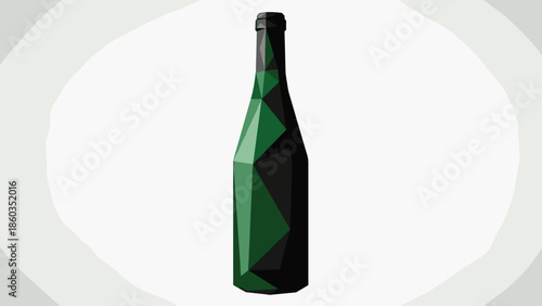 Geometric Green Wine Bottle Illustration on White Background.