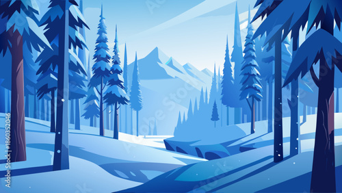 Winter Forest Landscape Vector Background Illustration