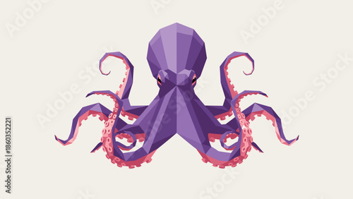 Geometric Purple Octopus Illustration with Curled Tentacles.