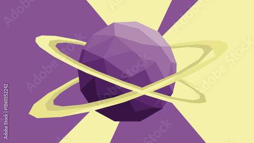 Geometric Purple Planet with Rings Illustration.