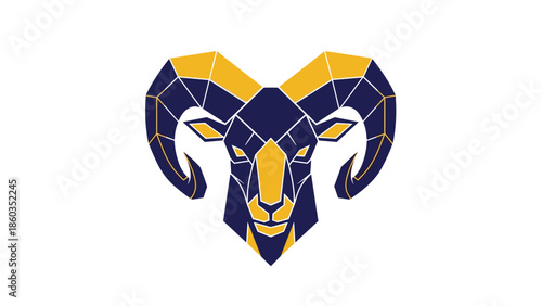 Geometric Ram Head Logo with Bold Blue and Gold Design.