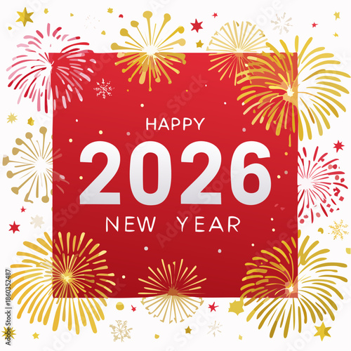 Red and Gold Fireworks Celebration on Green Screen