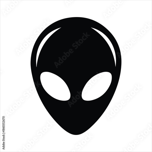 Alien icons, vector design. Silhouette and stroke icon collection. Iconic alien head symbols in black and white silhouette style.