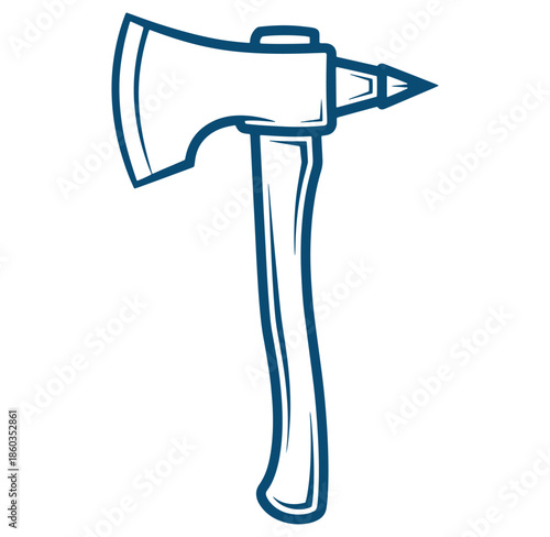 Outlined vector illustration of a firefighter's axe emergency rescue tool on white background