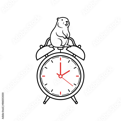 Alarm clock with a groundhog figurine perched on top  