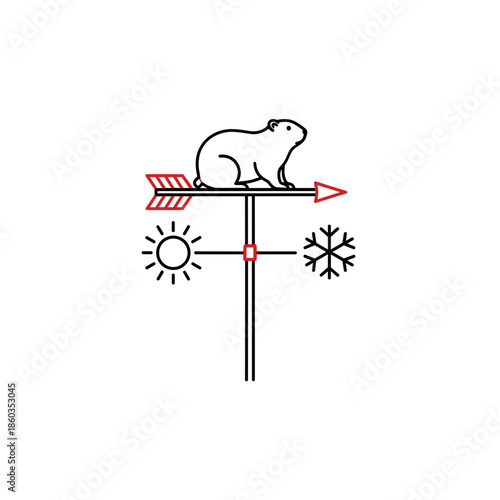 Groundhog weather vane indicating seasonal changes with sun and snow  