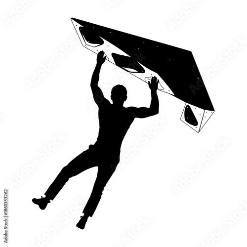 Silhouette of a Climber on an Indoor Climbing Wall.