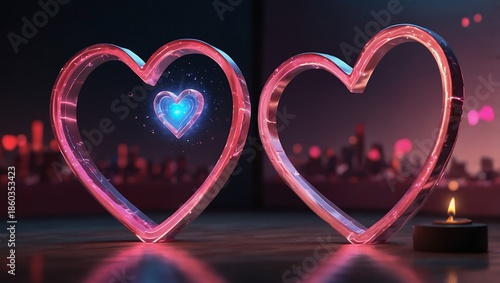 A romantic red heart shape illustration with pink light design for a Valentine greeting card and holiday celebration vector art