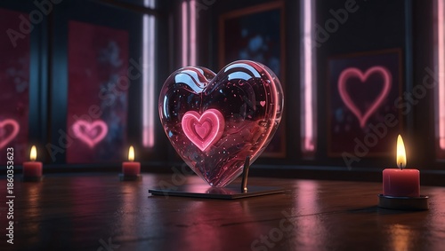 A romantic Valentine's Day decoration featuring heart shaped candles on a wooden background as a symbol of love and passion for a holiday celebration gift or wedding card design