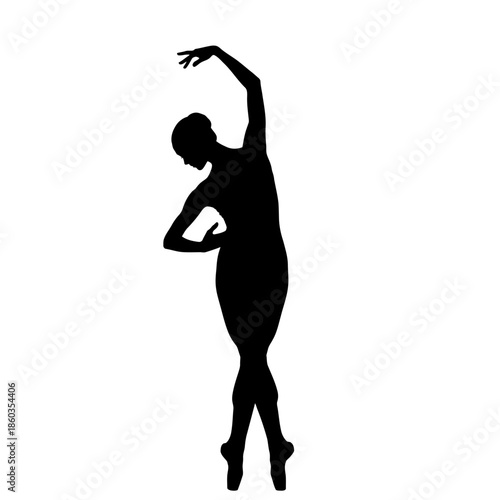 Silhouette of a graceful ballerina in elegant pose on white background.