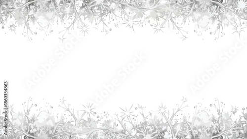 Frosty Winter Border with Silver Branches and Stars