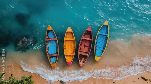 Tropical Aerial Landscape Showing Clear Waters and Decorative Floating Objects